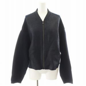 ブルゾン ジャケット ニット切替 S 黒 ブラック 紺 ネイビー /AN15