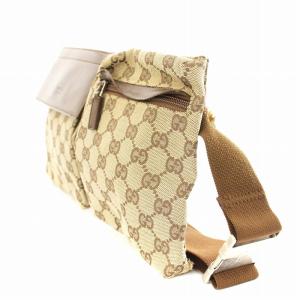GUCCI 28566 GGキャンバス レザー ボディバッグ ウエストバッグ ベージュ 茶 ブラウン /KU D OH