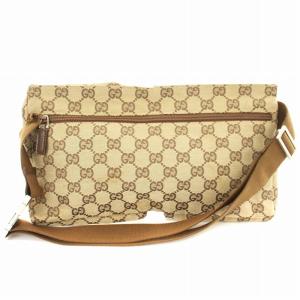 GUCCI 28566 GGキャンバス レザー ボディバッグ ウエストバッグ ベージュ 茶 ブラウン /KU D OH
