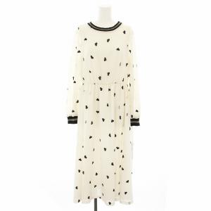 21SS ハートエンブロイダリーワンピース ロング 長袖 ハート柄 刺繍 36 白 ホワイト 黒 ブラック