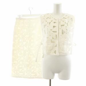 23SS セットアップ モザイクモチーフエンブロイダリー ショートジレ スカート ロング丈 コットン 36