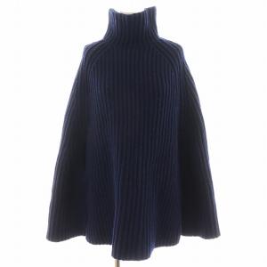RIB TURTLENECK PONCHO ニット ポンチョ ハイネック ウール 1 紺 ネイビー MB154-8018