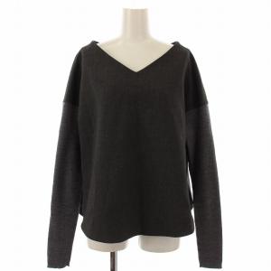 ダブルクロスプルオーバーブラウス リブニット 切替 Vネック 長袖 38 グレー 300BA730-1730