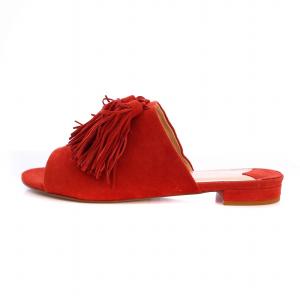 ミュール サンダル フリンジ スエード 38 赤 /BM