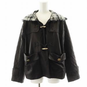 レザージャケット 革ジャン フード ツイード 羊革 ラムレザー 38 茶 ブラウン 02203 04013-00