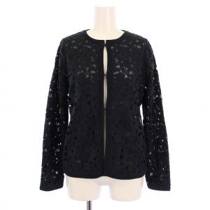 ノーカラージャケット レース 刺繍 チュール シアー シースルー 38 ネイビー /BM