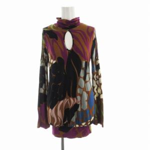 カットソー ハイネック 総柄 スキッパー 40 マルチカラー