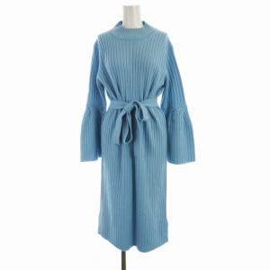 ニット ワンピース ひざ丈 フレアスリーブ ベルト付き 38 ライトブルー 0301-001-204 /RO
