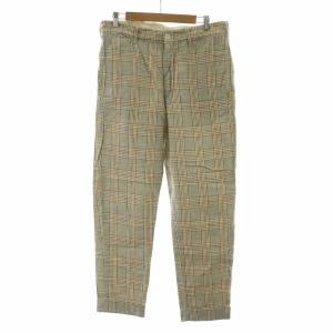 パンツ チェック 麻 リネン ロールアップ 32 ベージュ /NQ