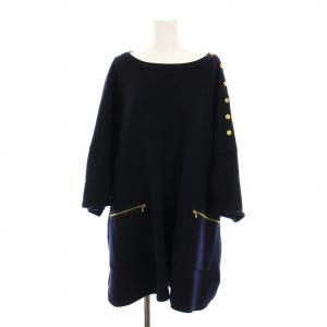 ウール 肩金ボタン プルオーバー ニット カットソー オーバーサイズ 七分袖 36 紺 6512-206-0095