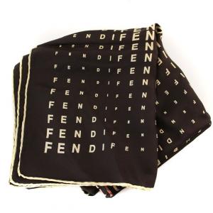 FENDI スカーフ ロゴ シルク 茶 ブラウン /G OH