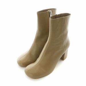 ショートブーツ レザー チャンキーヒール 36.5 23.5cm ベージュ /NQ