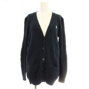 カーディガン ケーブルニット コットン 長袖 L ネイビー 紺 /G