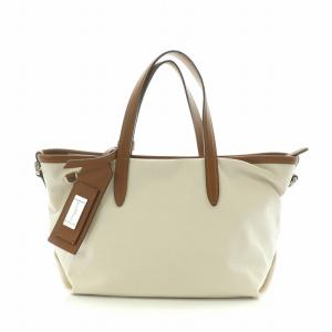 GIANNI CHIARIN 2WAY ショルダーバッグ ハンドバッグ キャンバス レザー ホワイト キャメル /NQ