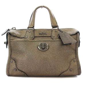 ハンドバッグ ミニバック メタリック レザー ブロンズ /G