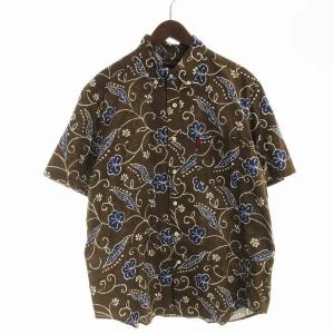 アロハシャツ 花柄 リネン混 半袖 大きいサイズ 3 茶 ブラウン 053-116640 /EE