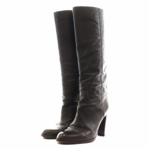 Sergio Rossi ロングブーツ アーモンドトゥ ヒール レザー 38 茶 ブラウン 8093 6812 /AN13 D