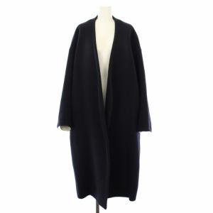 18AW  ウール ソフトリバー ノーカラーコート アウター 38 ネイビー 300BA230-1930