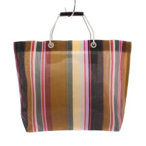 MARNI フラワーカフェ トートバッグ メッシュ ストライプ 茶 赤 黒 /YM