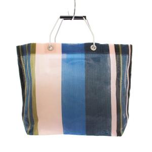 MARNI フラワーカフェ トートバッグ メッシュ ストライプ 青 ピンク カーキ /YM