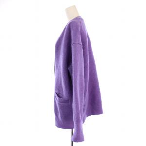 yori 22AW 圧縮ニット カーディガン 長袖 Vネック 厚手 ウール F 紫 YR2235-131AW-2