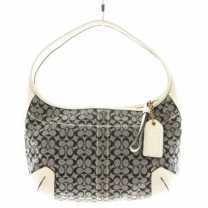 ミニシグネチャー ハンドバッグ ワンショルダーバッグ キャンバス レザー 黒 ブラック 白 ホワイト 10776