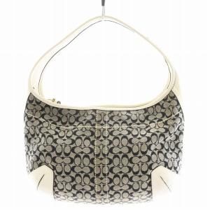 COACH ミニシグネチャー ハンドバッグ ワンショルダーバッグ キャンバス レザー 黒 ブラック 白 ホワイト 10776