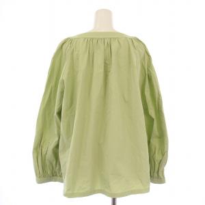 6 ROKU BEAUTY&YOUTH COTTON VOLUME STITCH SHIRT シャツ ブラウス 長袖 スキッパーネック 36 黄緑