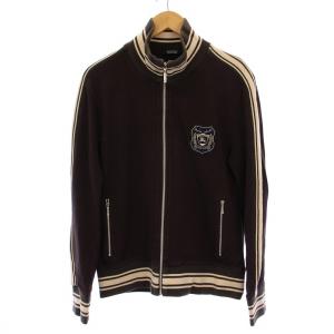 トラックジャケット スタンドカラー アウター ジップアップ ストレッチ ワッペン サイドライン 2 茶
