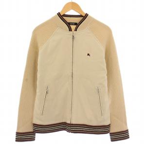 ニットジャケット ブルゾン アウター ジップアップ 切替 ロゴ 刺繍 ウール 2 ベージュ /BB