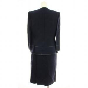 jun ashida スーツ セットアップ PT9201 ノーカラー ジャケット スカート ひざ丈 7 ネイビー 紺 /G