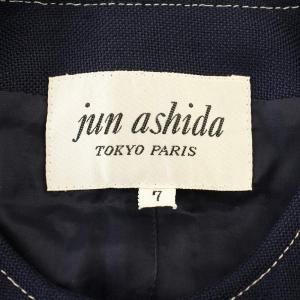 jun ashida スーツ セットアップ PT9201 ノーカラー ジャケット スカート ひざ丈 7 ネイビー 紺 /G