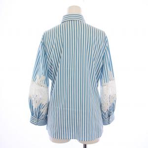 NARA CAMICIE 24SS 袖レースストライプ八分袖シャツ ブラウス 1 水色 白 30-41-01-711 /BM