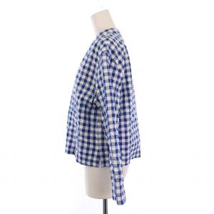 POLO RALPH LAUREN シャツ ブラウス 七分袖 スキッパーネック ギンガムチェック S 青 白 /BM