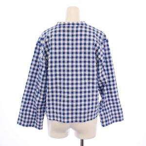 POLO RALPH LAUREN シャツ ブラウス 七分袖 スキッパーネック ギンガムチェック S 青 白 /BM