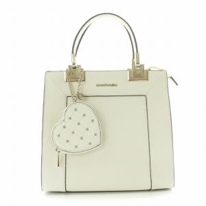 ハートチャーム付きBOXトート ハンドバッグ フェイクレザー ホワイト /NQ