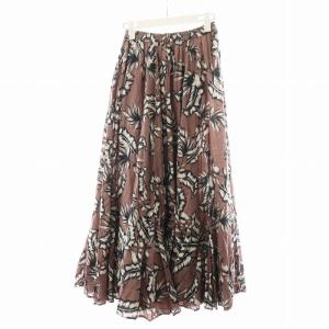 MARIHA フレアスカート ロング丈 花柄 コットン 36 ピンク 緑 グリーン /AN8