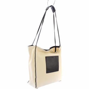 JIL SANDER ショルダーバッグ トートバッグ キャンバス レザー A4 アイボリー /TK