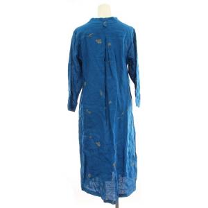 Pal'las Palace リネン シャツワンピース PFOP-0519B 七分袖 ロング 花柄 2 青 ブルー /G