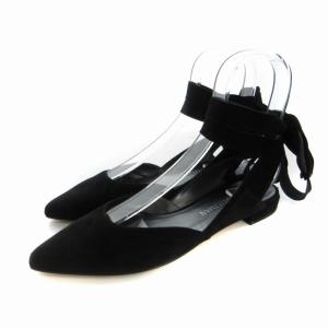 パンプス レースアップ スエード アーモンドトゥ 8 25cm 黒 ブラック VW07639 /RO