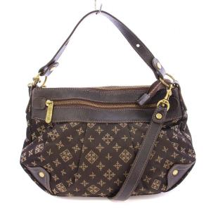 2WAY ハンドバッグ ワンハンドル ショルダーバッグ ナイロン レザー モノグラム 切替 茶 ブラウン