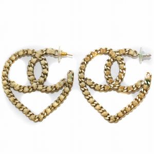 CHANEL フープピアス 両耳用 ココマーク ココクラッシュ ハートモチーフ 編み込み ベージュ