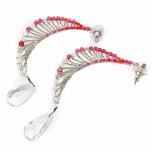 SWAROVSKI ピアス ロング 両耳用 雫モチーフ カラーストーン ビーズ ピンク クリア 白 ホワイト シルバーカラー