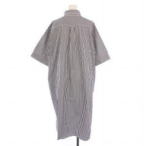 DANTON シャツワンピース ロング 半袖 ハーフボタン ストライプ ロゴ ワッペン 36 紺 白 JD-3655