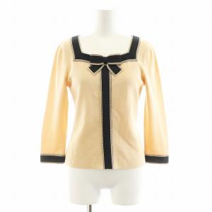 ニット カットソー 長袖 スクエアネック リボン 38 ベージュ 黒 ブラック TZ-018324 /AN33