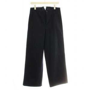 ウール ワイドパンツ ハイウエスト ボタンフライ 38 ネイビー 紺 /G