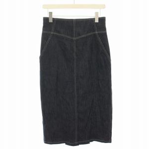 24SS デニムライクセミタイトスカート ロング ミモレ 絹 シルク混 38 インディゴ 10241711070