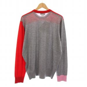 Salvatore Ferragamo セーター ニット カシミヤ100％ 薄手 XL グレー 赤 121988