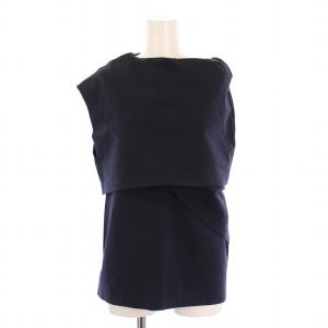 カットソー アシンメトリー ノースリーブ ストレッチ 無地 XS 紺 ネイビー /BB
