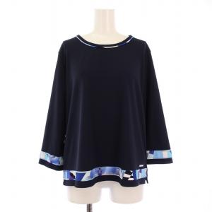 カットソー 七分袖 クルーネック ストレッチ 44 紺 ネイビー /BB